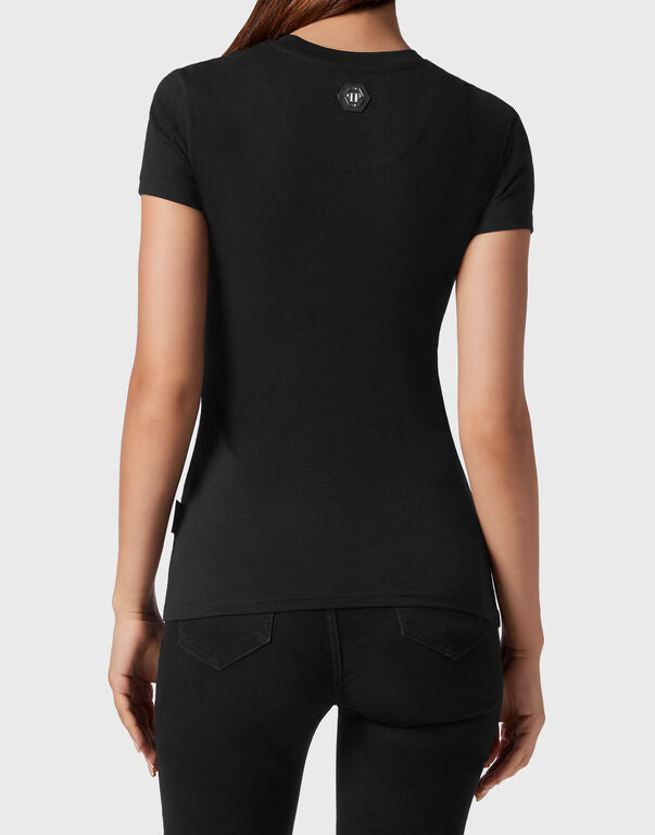 Black Round Neck Rhinestone T-Shirt