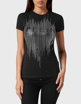 Black Round Neck Rhinestone T-Shirt