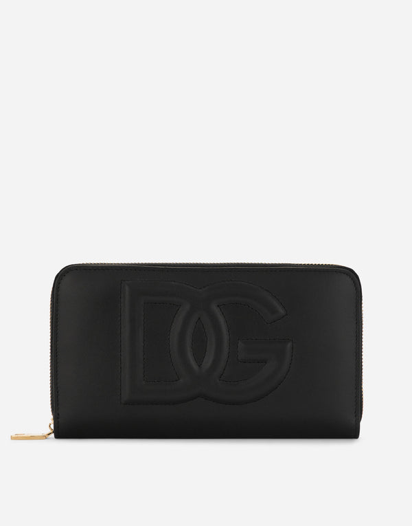 Black Calfskin DG Wallet with Embossed Logo