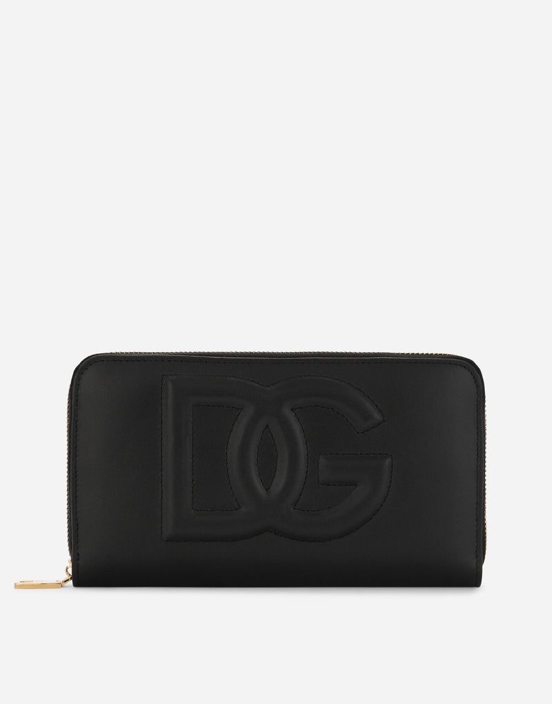 Black Calfskin DG Wallet with Embossed Logo