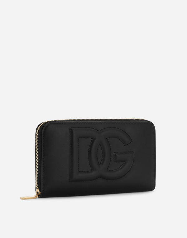 Black Calfskin DG Wallet with Embossed Logo