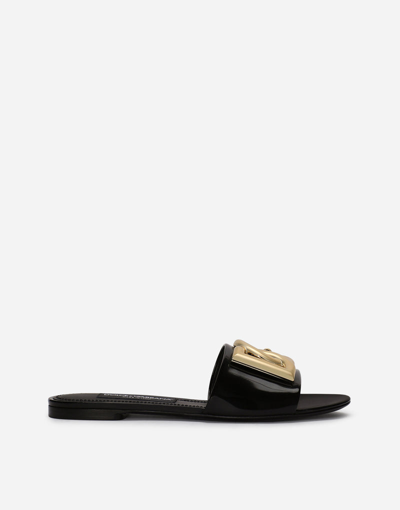Black Calfskin Slides with DG Logo