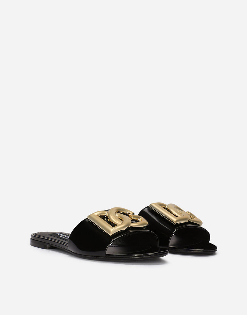 Black Calfskin Slides with DG Logo