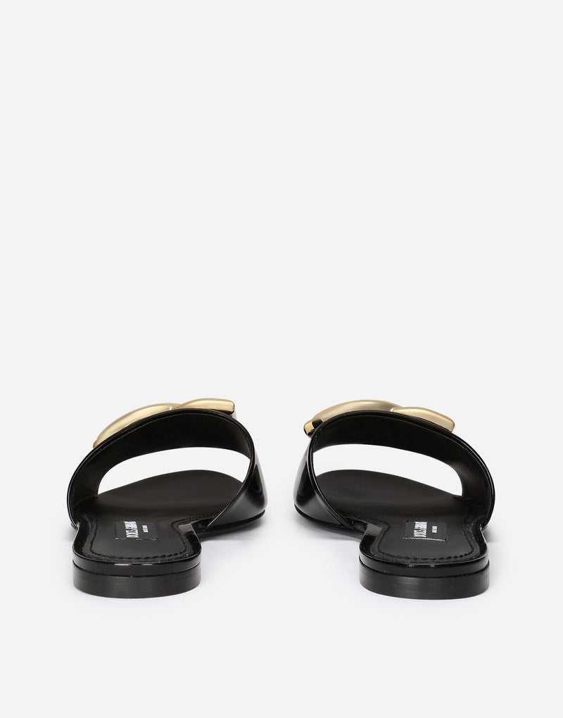 Black Calfskin Slides with DG Logo