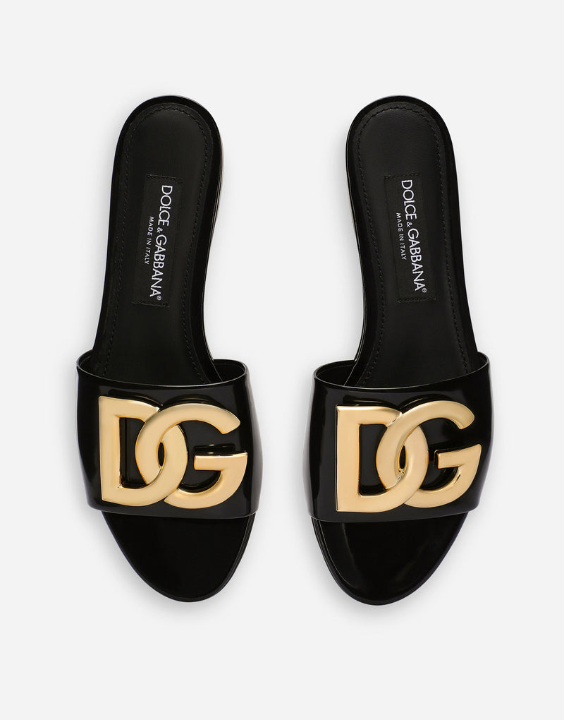 Black Calfskin Slides with DG Logo