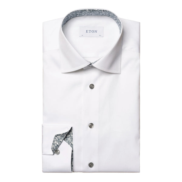 White Shirt with Floral Grey Trim