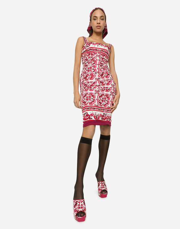 Silk Midi Dress in Majolica Print