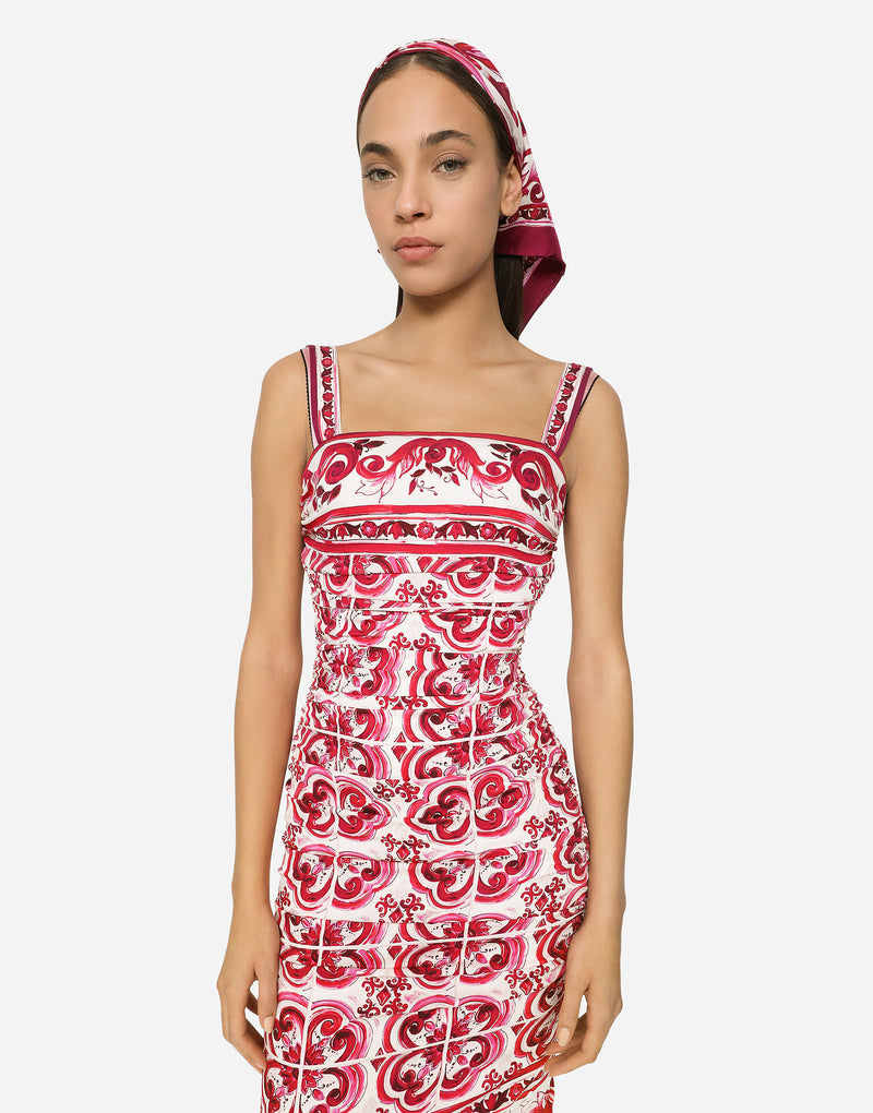 Silk Midi Dress in Majolica Print