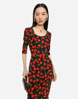 Cherry Print Silk Dress