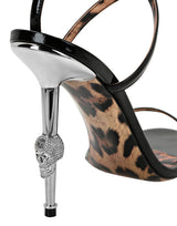 Skull Heel Leopard Sandals in Black