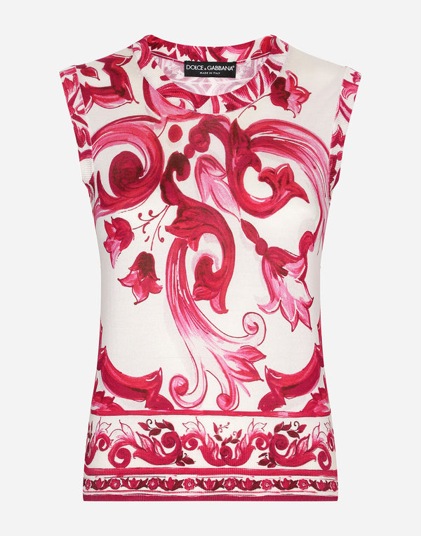 Silk Top with Majolica Print