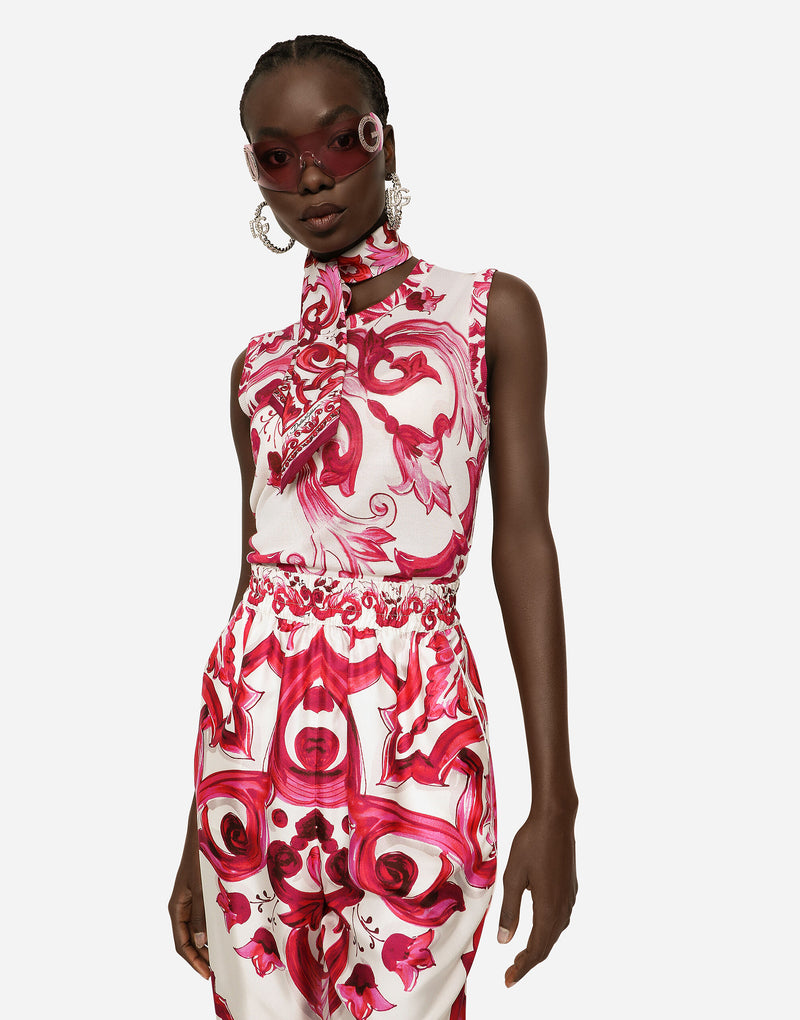 Silk Top with Majolica Print