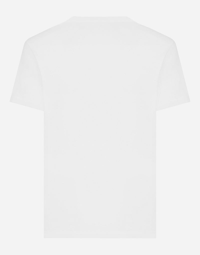 Cotton V-Neck T-Shirt with Logo Patch