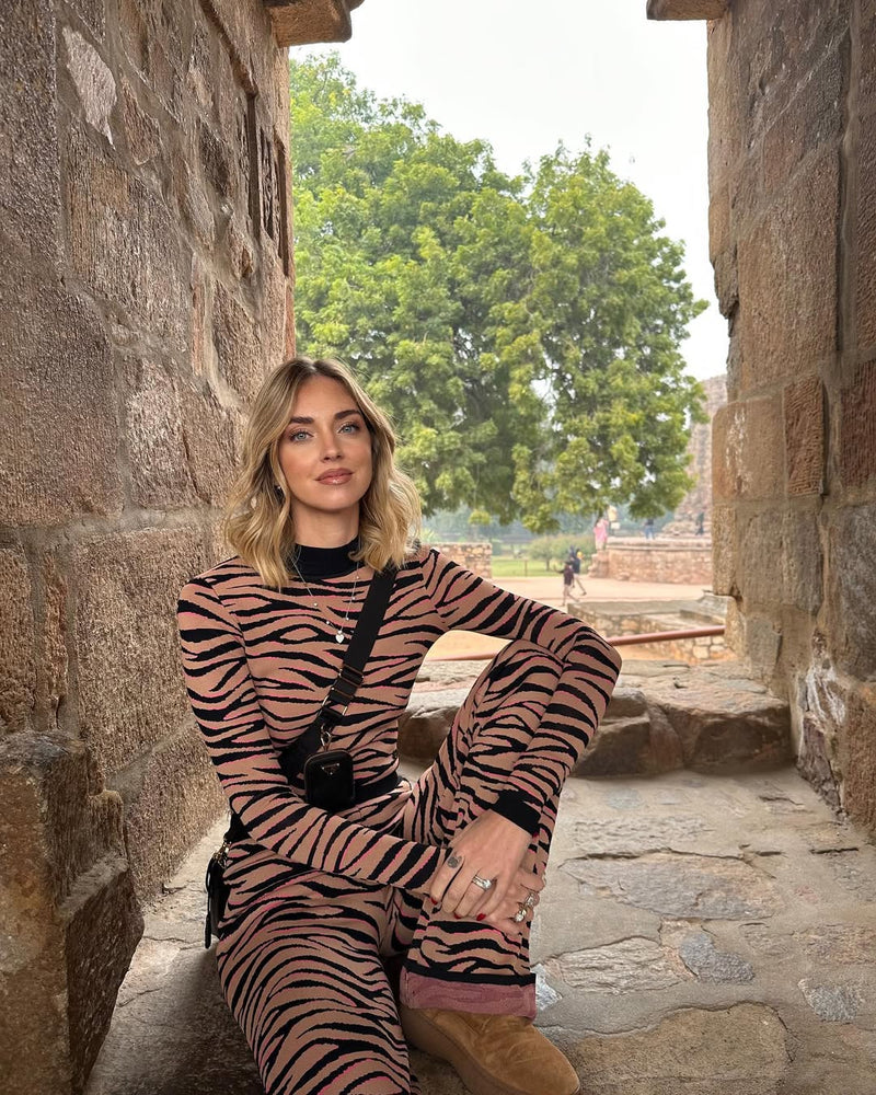 Tan/Black Zebra Print Knit Flare Pants