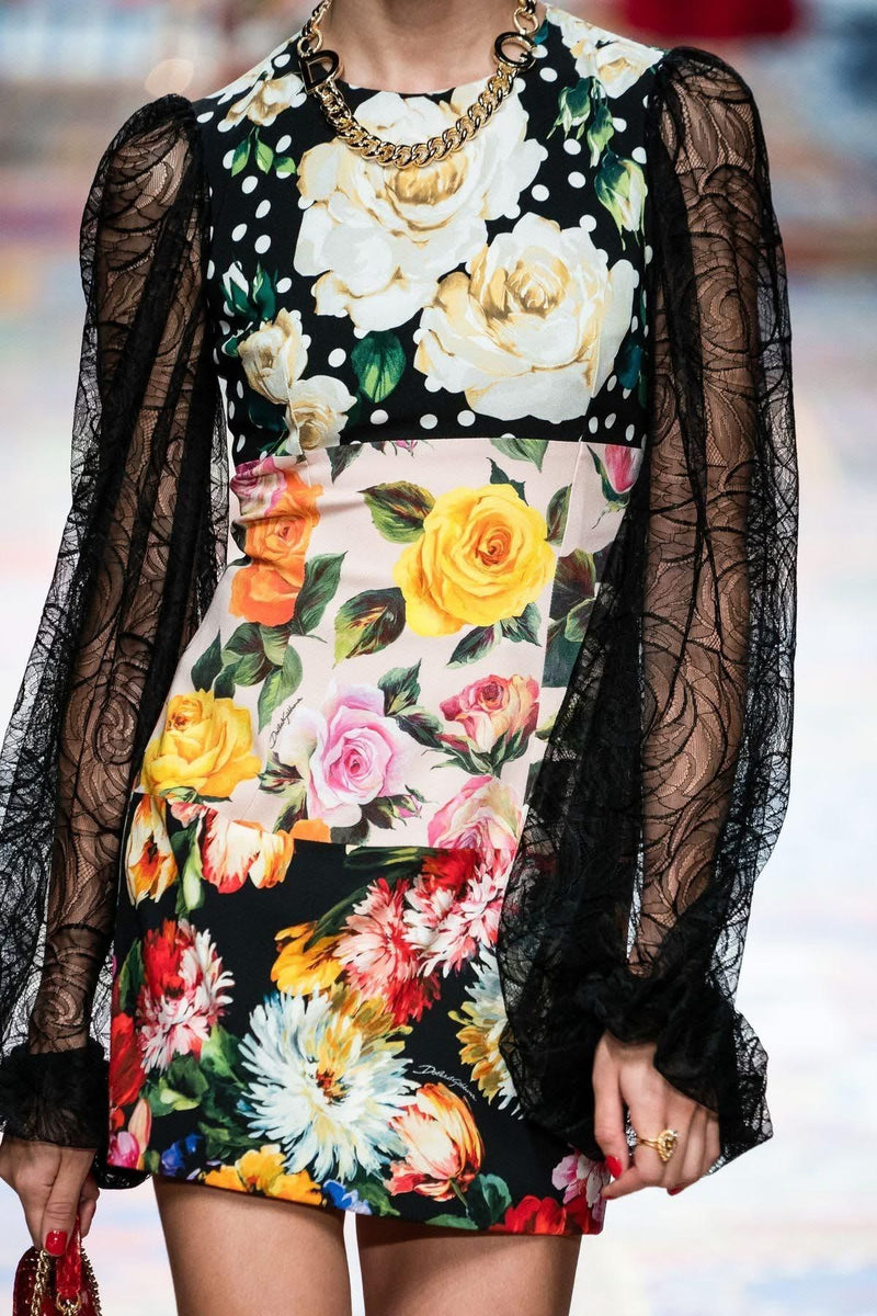DG Floral Dress with Lace Sleeves  Veri Boutique