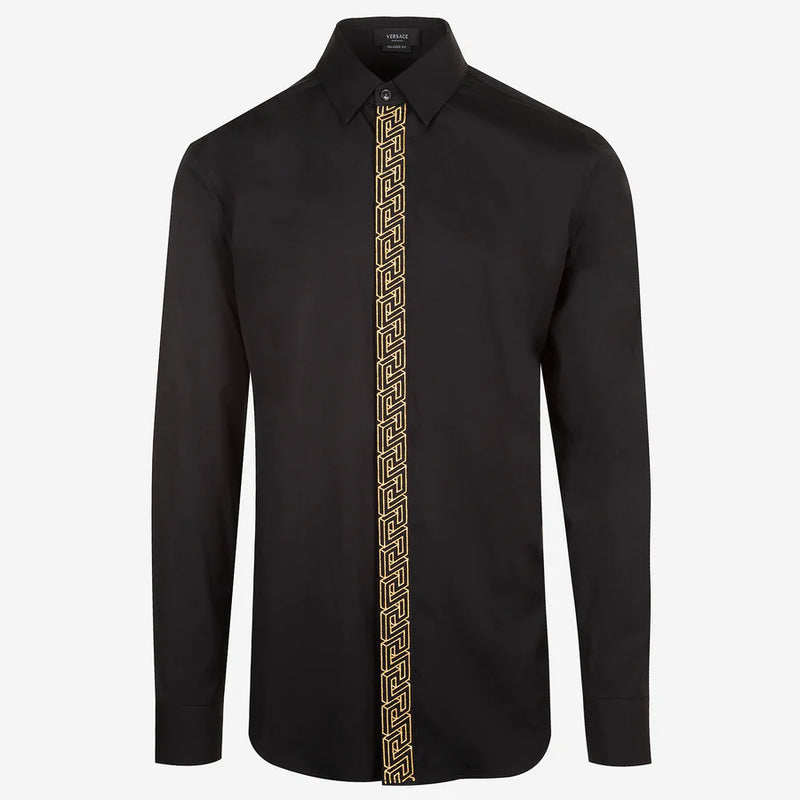 Black Versace Shirt with Gold Greca Strip