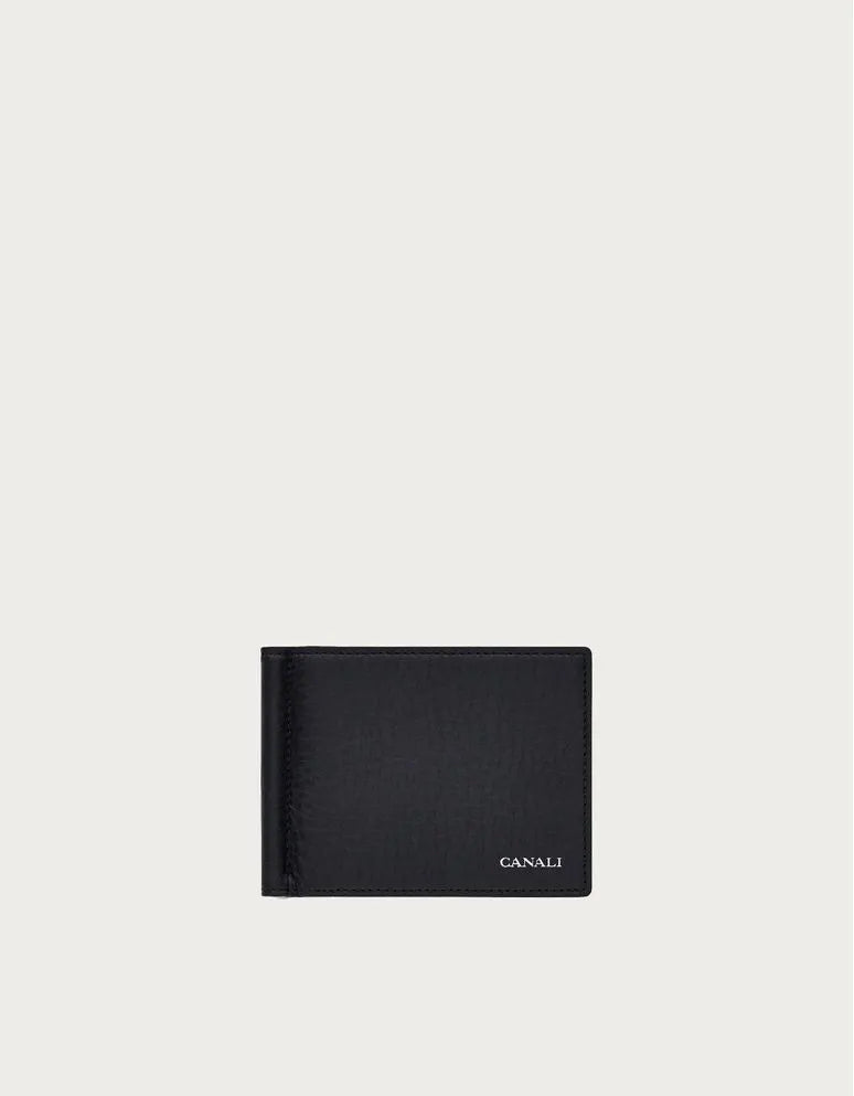Black Tumbled Calfskin Spring Wallet
