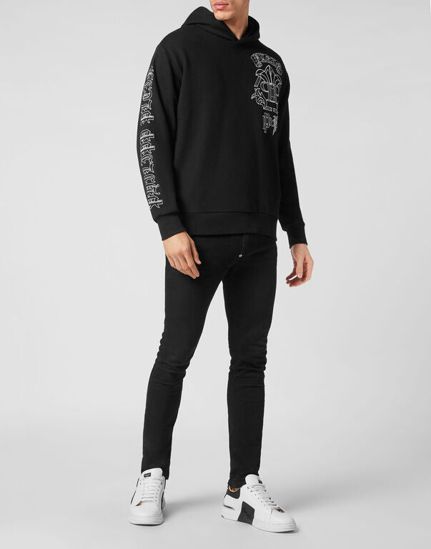 Black Hoodie Sweatshirt with Gothic Banner