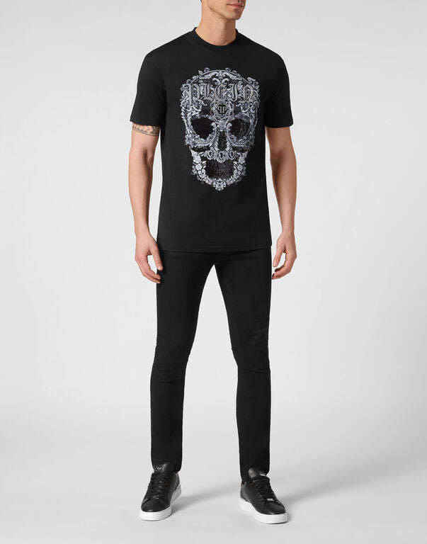 Black T-shirt Round Neck SS Baroque Skull
