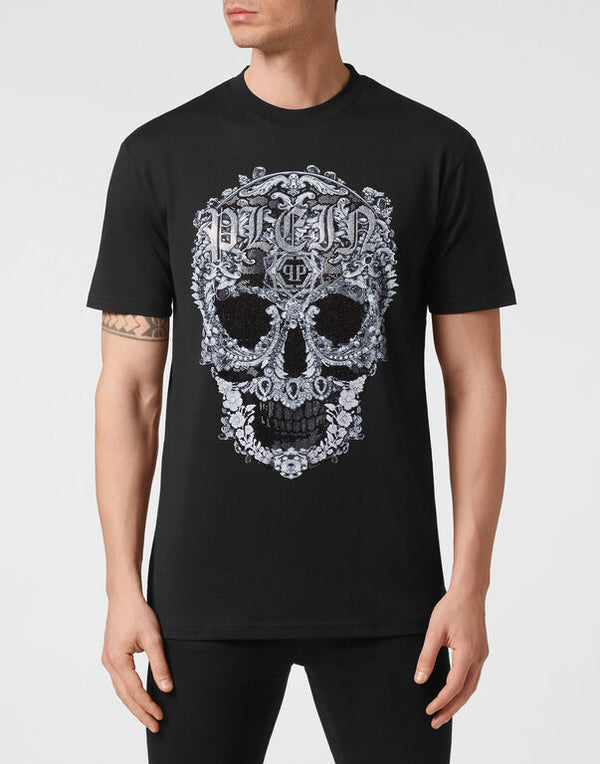Black T-shirt Round Neck SS Baroque Skull