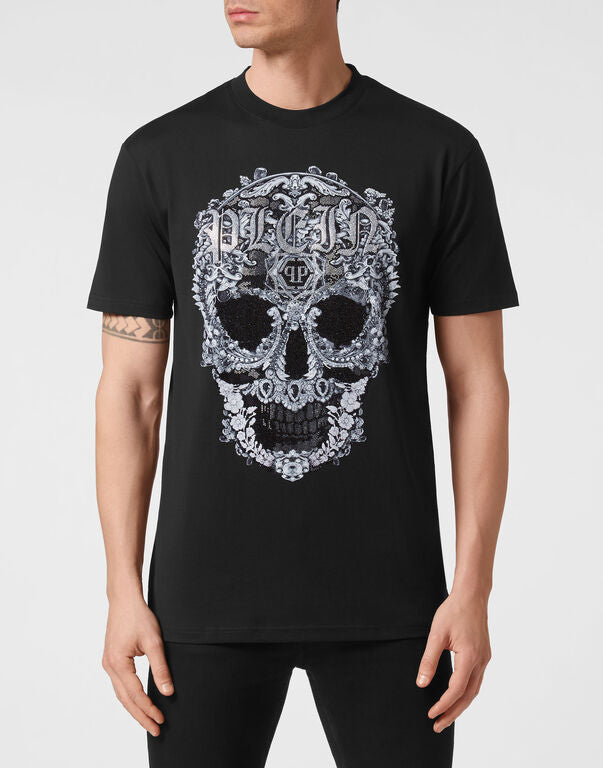 Black T-shirt Round Neck SS Baroque Skull