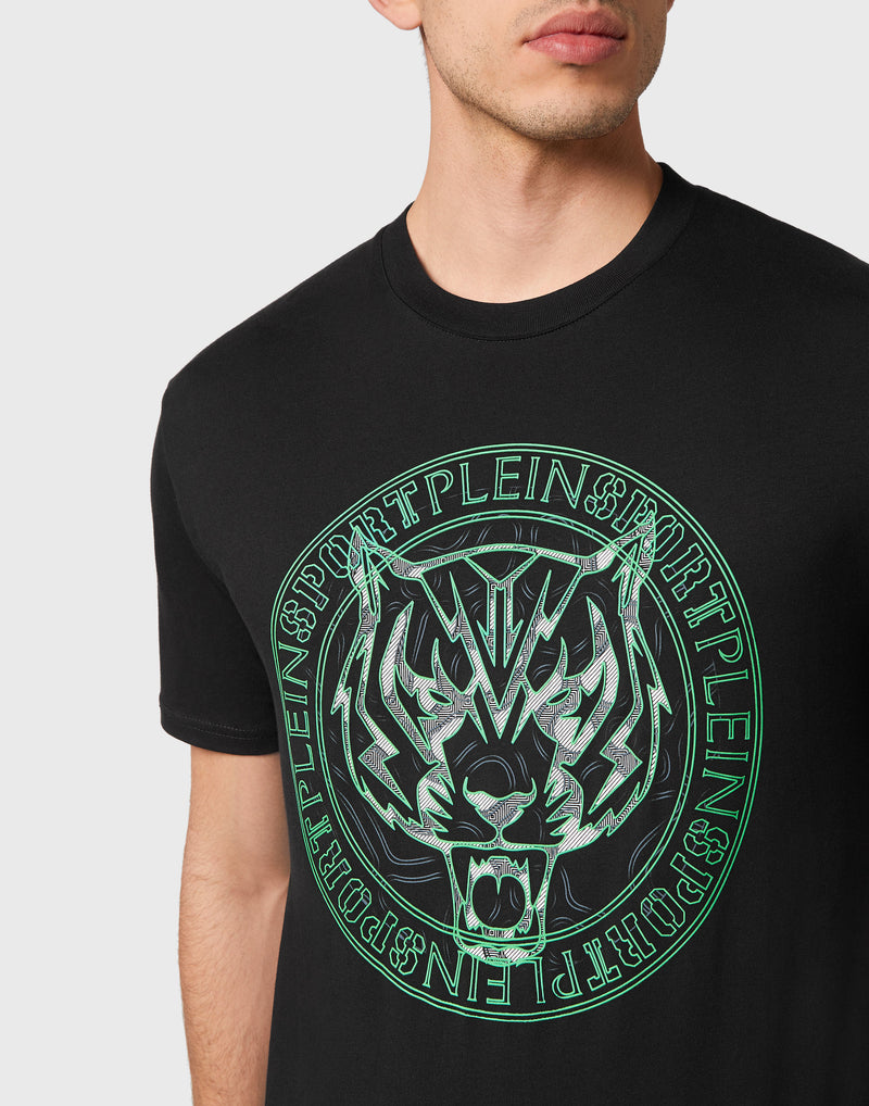 T-Shirt Round Neck SS Tiger Green on Black