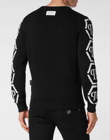Black Crewneck Hexagon Knit