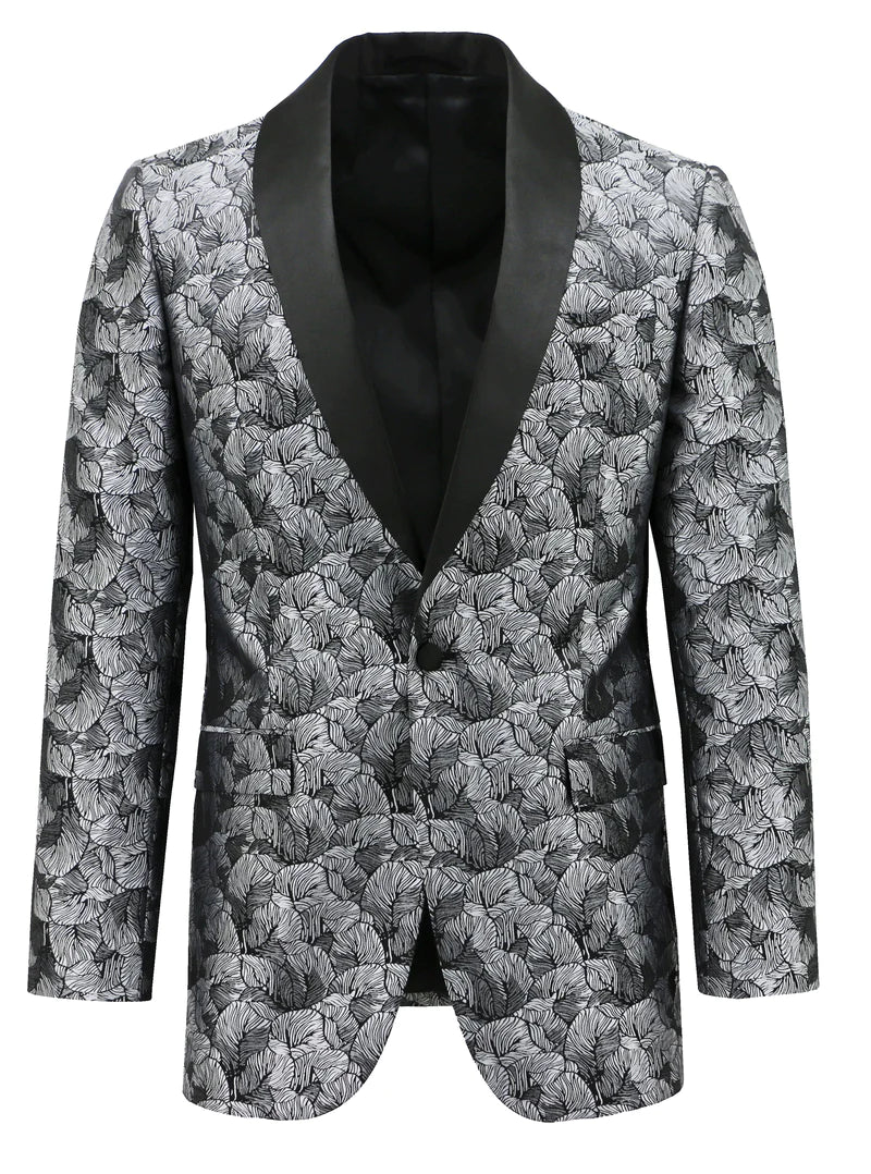 VERI Silver Shawl Lapel Floral Print Dinner Jacket