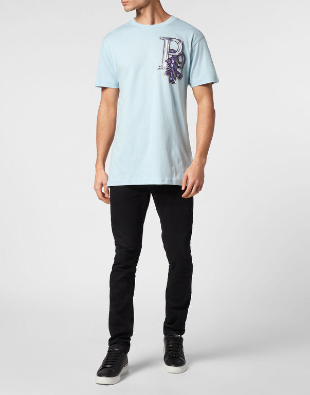 Light Blue Round Neck T-Shirt SS Gothic