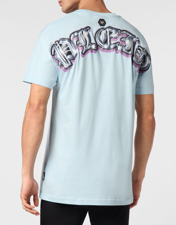 Light Blue Round Neck T-Shirt SS Gothic