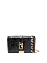 Croc-Effect Greca Goddess Leather Bag in Black