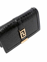 Croc-Effect Greca Goddess Leather Bag in Black