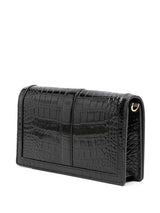 Croc-Effect Greca Goddess Leather Bag in Black