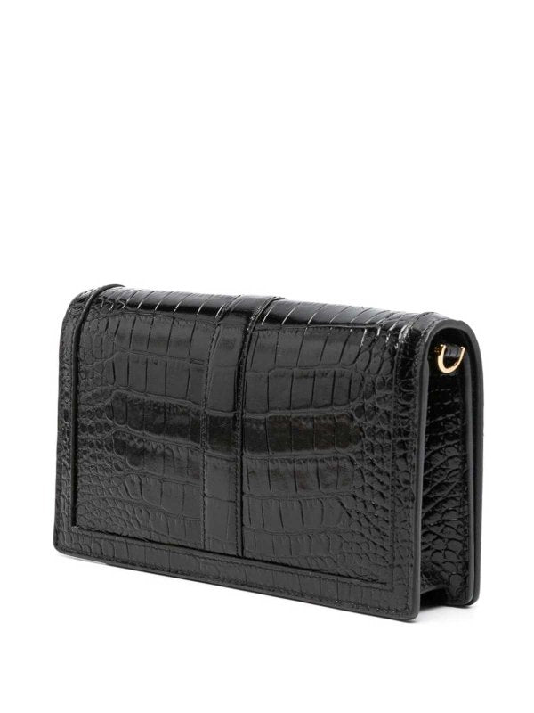 Croc-Effect Greca Goddess Leather Bag in Black