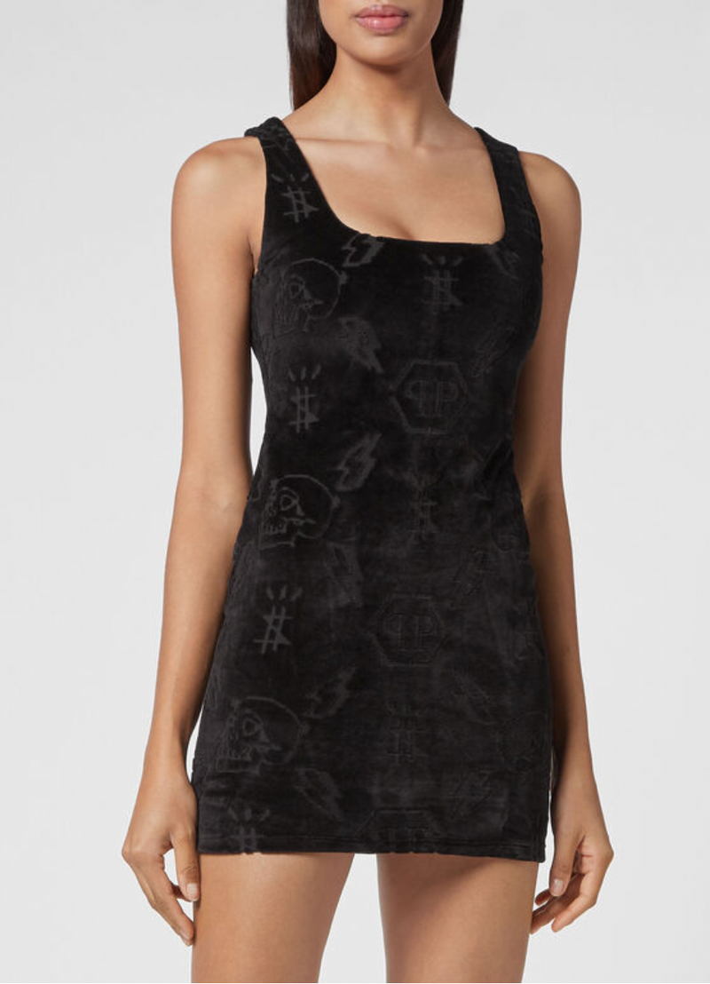 Velvet Dress Lasered Monogram in Black