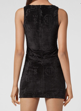 Velvet Dress Lasered Monogram in Black