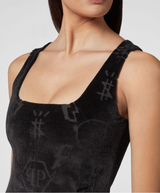 Velvet Dress Lasered Monogram in Black