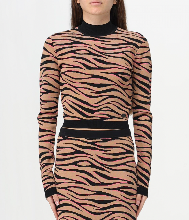 Tan/Black Zebra Print Cropped Knit