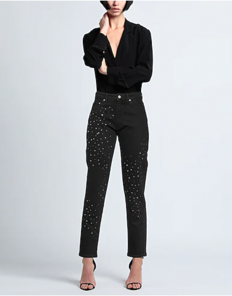 Star-Studded Black Denim Flare Jean