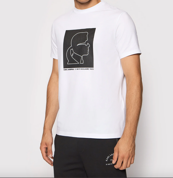 White KL Portrait Print T-Shirt