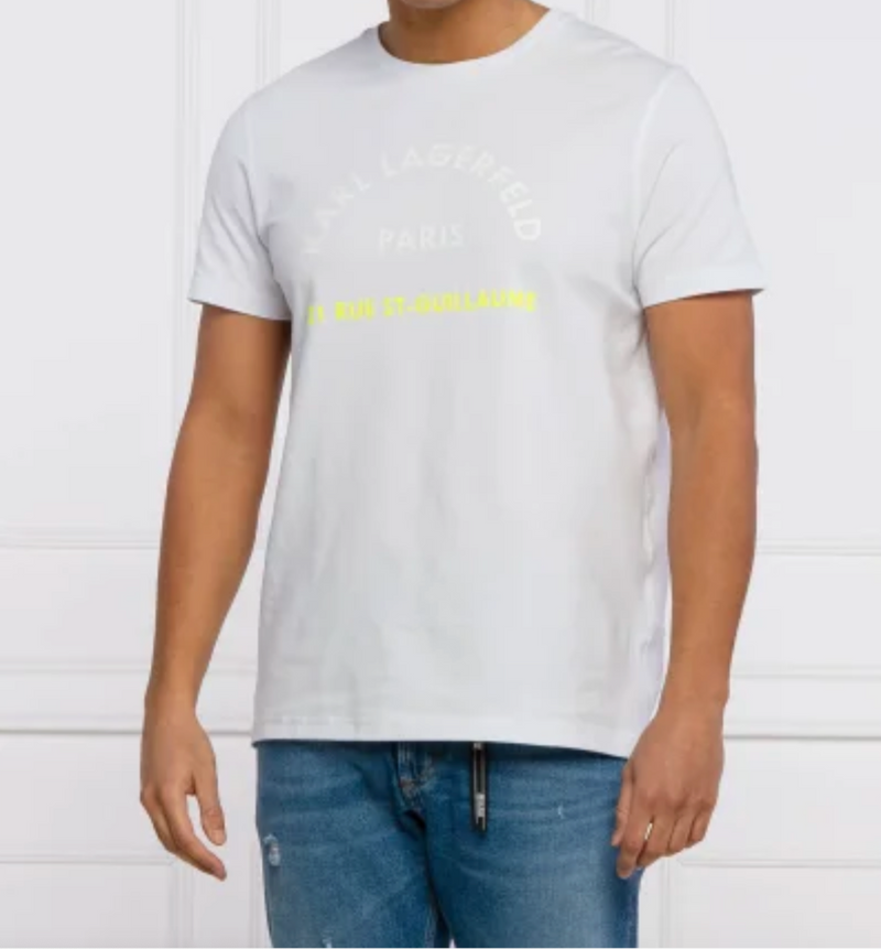 White Regular Fit T-Shirt with White and Neon Print
