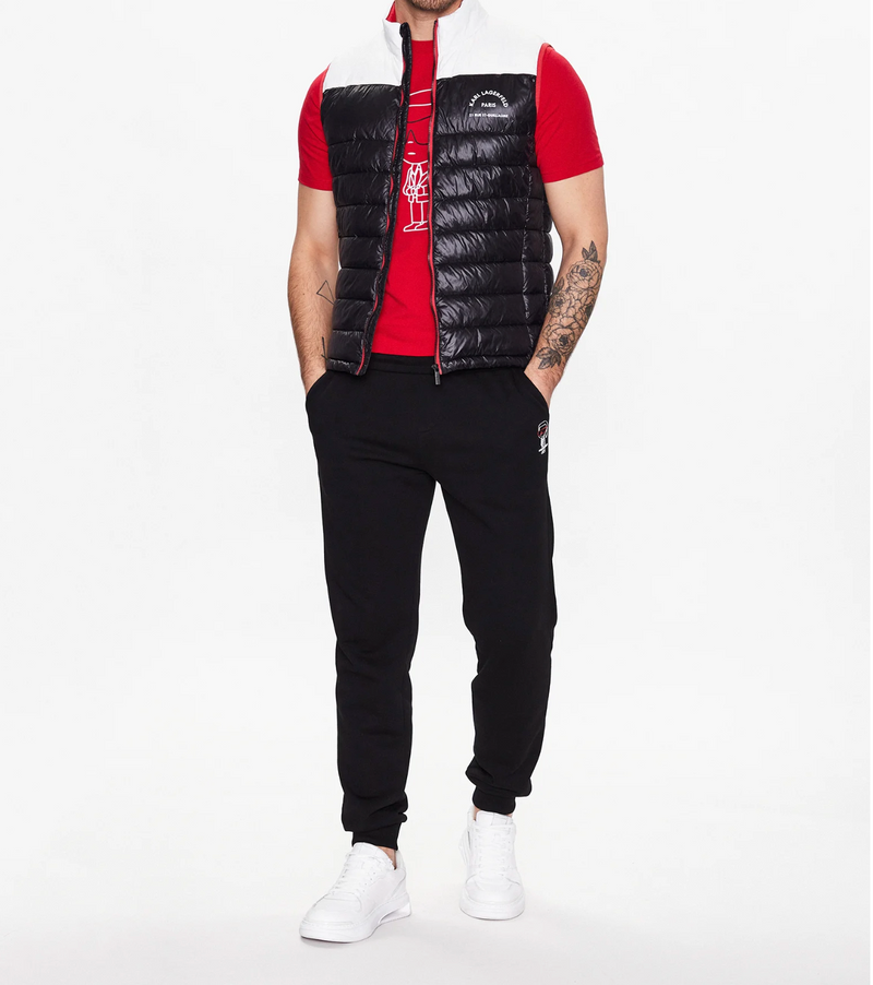 Puffer Vest in Black White and Red