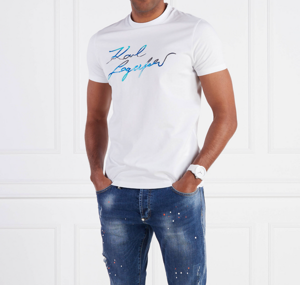 White KL T-Shirt with Rubber Signature