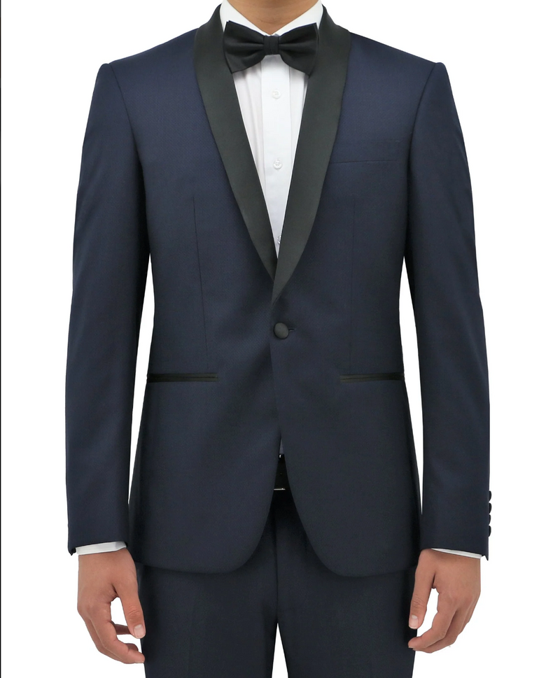 VERI Navy Shawl Lapel Weave Dinner Suit