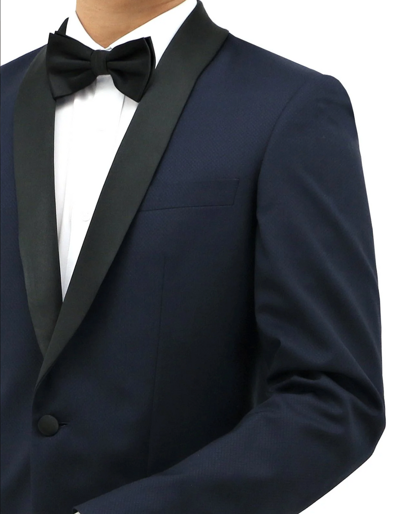 VERI Navy Shawl Lapel Weave Dinner Suit