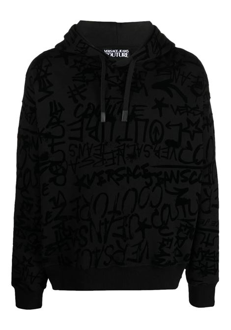 Black Graffiti Logo Print Hoodies