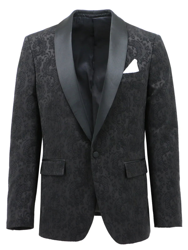 Black Velvet Printed Shawl Lapel Jacket