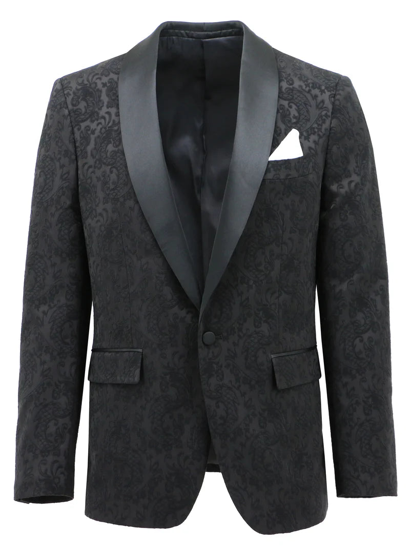 Black Velvet Printed Shawl Lapel Jacket