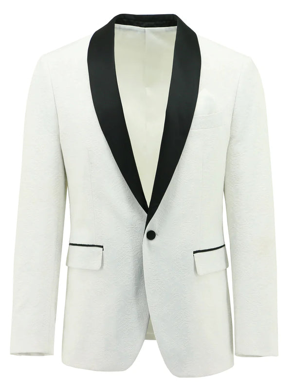 White Velvet Printed Shawl Lapel Jacket