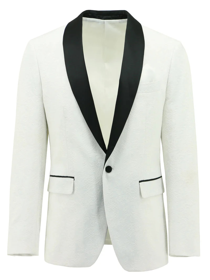 White Velvet Printed Shawl Lapel Jacket